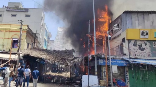 Massive fire at shop near Tirupathi Govindarajasamy Temple 