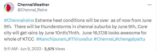 Weather forecaster informs that the heat wave will end in Chennai from today 