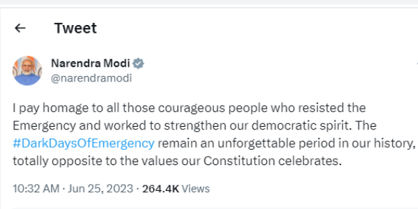 Dark days of Emergency remain unforgettable period in history: PM Modi Dark days of Emergency remain unforgettable period in history: PM Modi