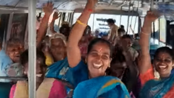  Village women danced in government bus as express their happiness 
