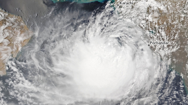 Satellite image taken hours before Cyclone Biparjoy made landfall 