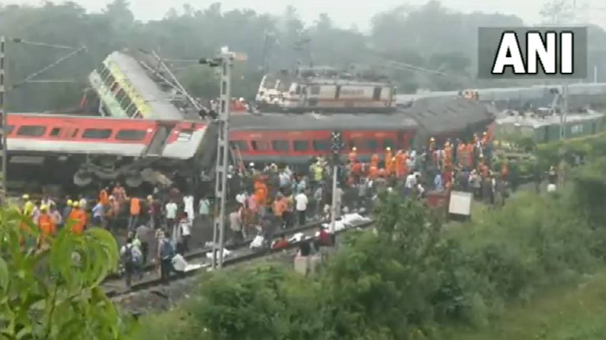 Odishas Balasore district where two passenger trains and one goods train met with an accident, rescue video