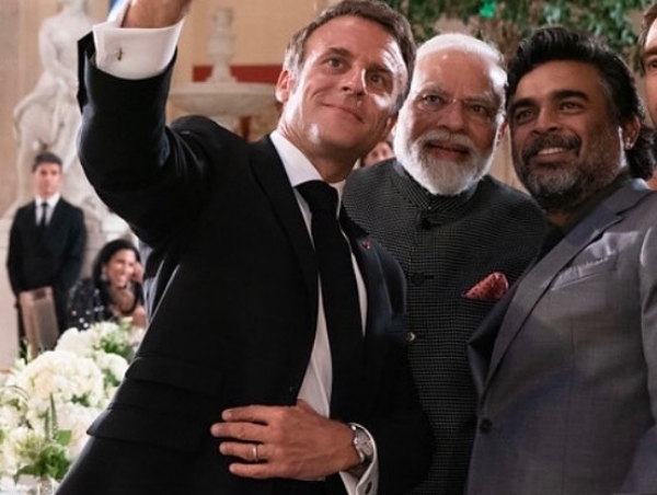 Actor Madhavan posts picture with PM Modi and French President and praises both leaders Actor Madhavan posts picture with PM Modi and French President and praises both leaders