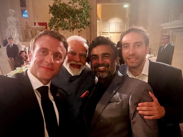 Actor Madhavan posts picture with PM Modi and French President and praises both leaders Actor Madhavan posts picture with PM Modi and French President and praises both leaders