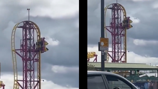 Eight riders were left stranded at the top of a 72 feet high roller coaster in england