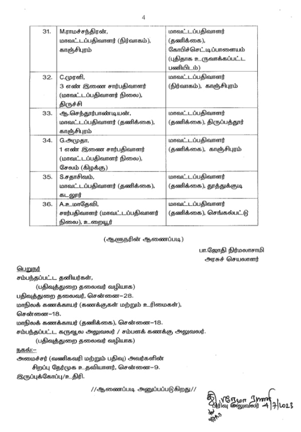 All over Tamil Nadu 36 district registrars cage and job transfer - Tamil Nadu government 