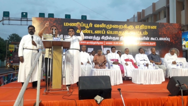 Trichy All Churches federation hold protest on Manipur Violence 