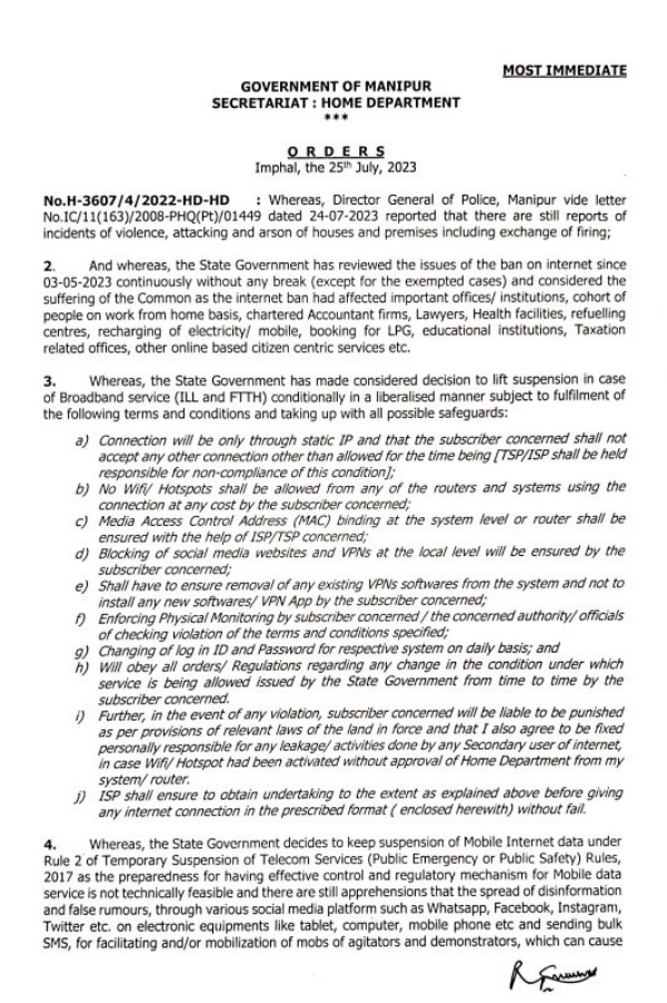 After 2 months in Manipur, state government orders to provide broadband internet service with conditions 