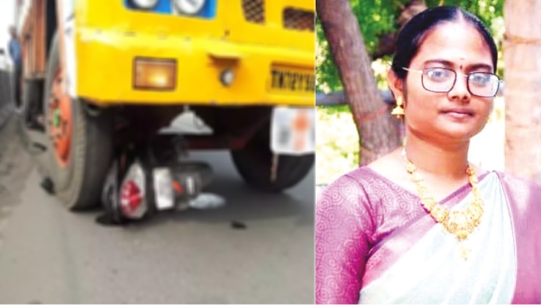 a young woman riding a scooter, died after being hit by a lorry near Avinasi 