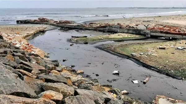 North Chennai sea has turned black due to sewage mixing with sea water