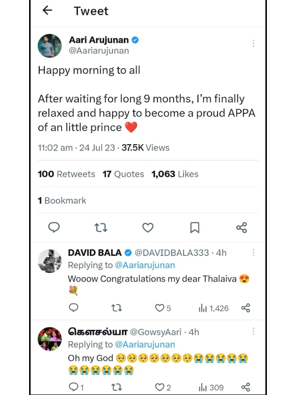 Bigg Boss Aari blessed with baby boy and fans wiehes