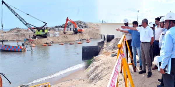 Chief Secretary Shivdas Meena inspected the construction work of sea water desalination plant at Nemmeli. 
