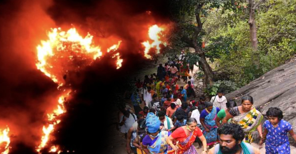 more-than-3000-devotees-trapped-due-to-the-huge-forest-fire-in-sathuragiri-hill