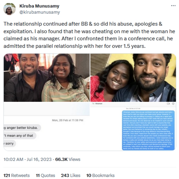 A woman puts cheating allegation against Viduthalai Siruthaikal Katchi Vikraman 