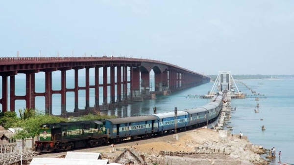 How does Dhanushkodi-Rameswaram railway line is being constructed at a cost of 720-800 crore rupees? 