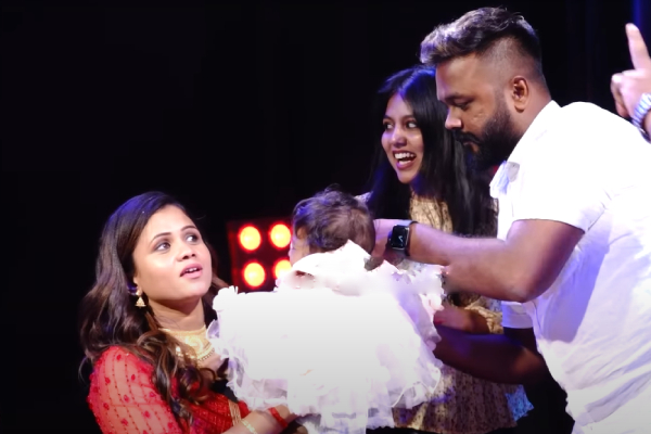 VJ Manimegalai and her husband pranks with a baby in fans meeting