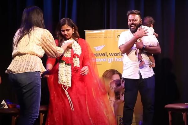 VJ Manimegalai and her husband pranks with a baby in fans meeting