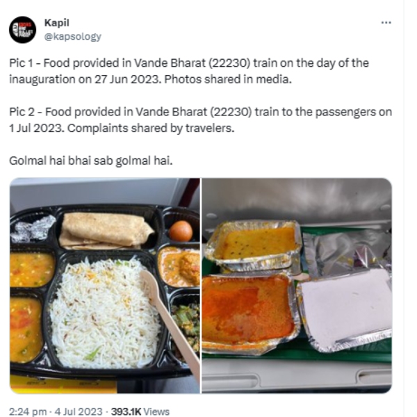 Vande Bharat trains foods getting bad reviews as the quality deteriorating 