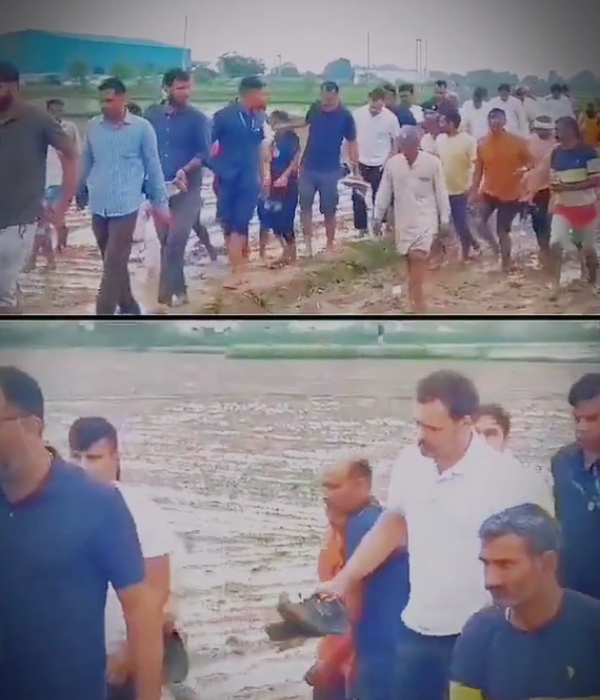 Rahul took off his shoes and walked in the mud path and meets with farmers in Haryana 