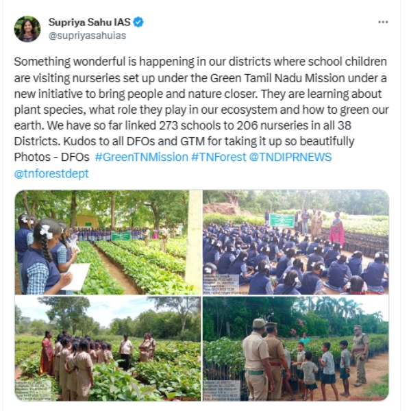 Tamil Nadu Environment Dept Secretary Supriya Sahu tweeted about Green Tamil Nadu Mission with Students Tamil Nadu Environment Dept Secretary Supriya Sahu tweeted about Green Tamil Nadu Mission with Students