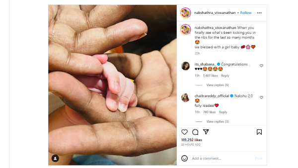 Actress Nakshathra gives birth to girl baby 