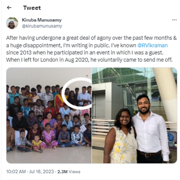 Not only Women, Viduthalai Siruthaikal Katchi Vikraman cheated Queer persons too says Kiruba Not only Women, Viduthalai Siruthaikal Katchi Vikraman cheated Queer persons too says Kiruba