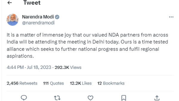  PM Narendra Modi happily tweeted regarding the NDA party leaders 