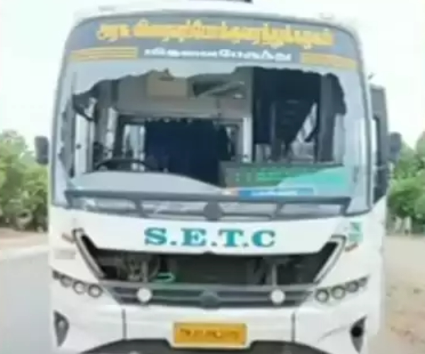 Strong opposition to NLC action; govt Bus glass broken in Neyveli 