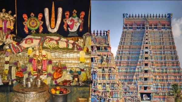 Danger Crack in Trichy Srirangam temple tower Devotees in fear 