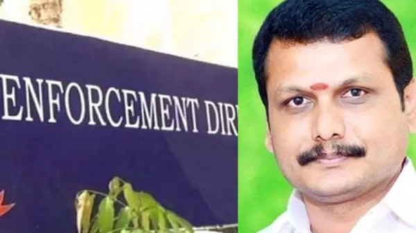 Who are those two people standing outside Enforcement Directorate office Senthil Balaji investigation? 