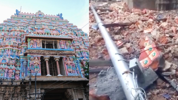 Trichy Srirangam temple Gopuram Collapsed devotees upset with TNHRCE Trichy Srirangam temple Gopuram Collapsed devotees upset with TNHRCE