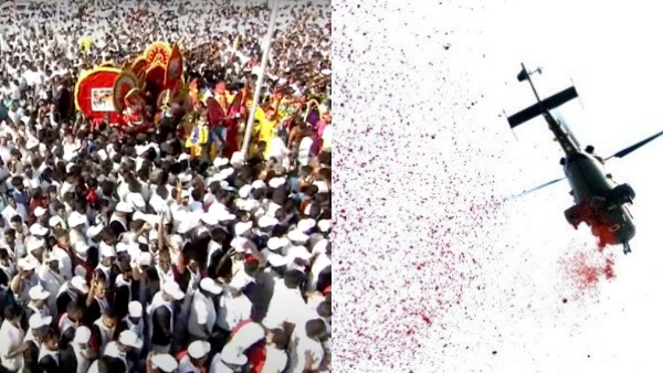 At the Madurai AIADMK conference, Edappadi Palaniswami was hoisting the flag and sprinkled flowers by helicopter 