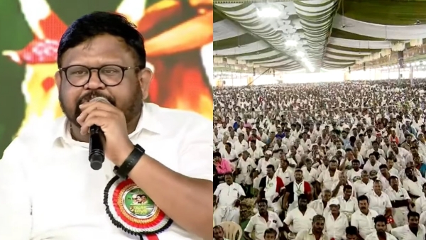 Vaigai Selvan took the mic to read out the resolutions of the AIADMK conference Vaigai Selvan took the mic to read out the resolutions of the AIADMK conference