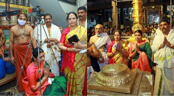 Tamil Nadu CM MK Stalins wife Durga offers golden crown at Guruvayur Temple 