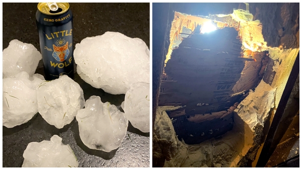 An ice chunk broke through the roof of a house in Massachusetts, USA An ice chunk broke through the roof of a house in Massachusetts, USA