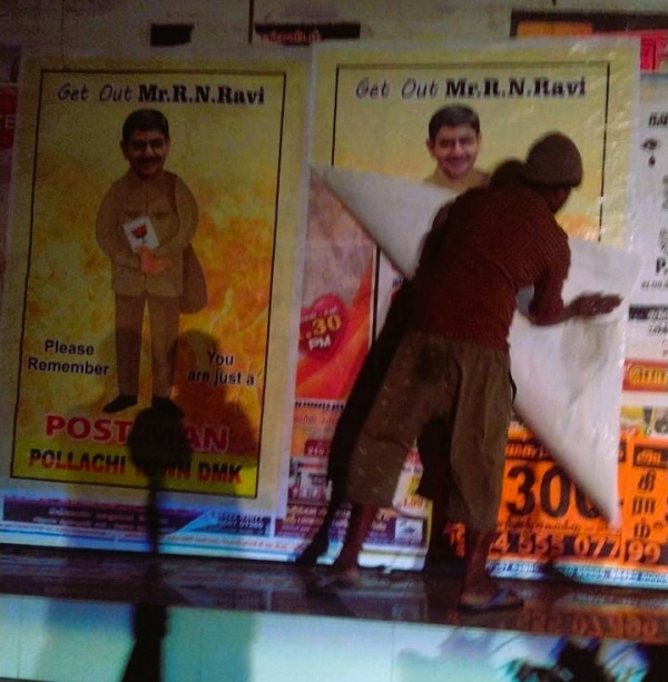 Governor going to Palani via Pollachi! DMK with posters like Get Out Postman! 