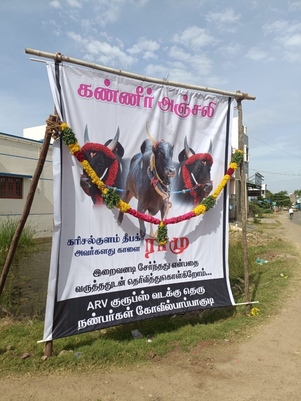Funeral function karakattam for Death of Jallikattu bull Ramu in Madurai Funeral function karakattam for Death of Jallikattu bull Ramu in Madurai