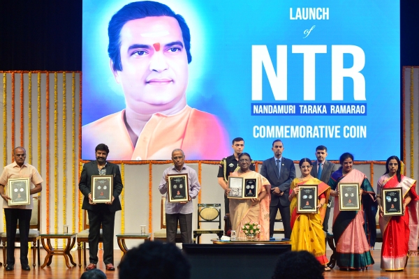 President Droupadi Murmu releases commemorative coin on NT Rama Rao President Droupadi Murmu releases commemorative coin on NT Rama Rao