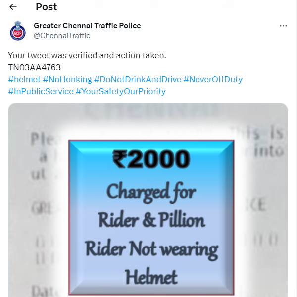 A fine of 3000 rupees has been imposed on a vehicle carrying 3 people in Kilpakkam, Chennai A fine of 3000 rupees has been imposed on a vehicle carrying 3 people in Kilpakkam, Chennai