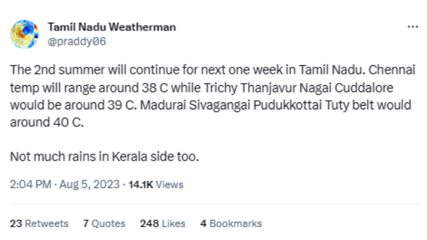 2nd summer will continue for next one week says Tamilnadu weatherman Pradeep john 2nd summer will continue for next one week says Tamilnadu weatherman Pradeep john