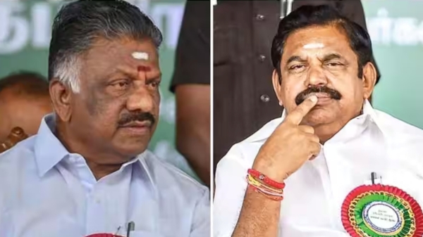 O. Panneer Selvam consults with supporters in Chennai on 20th August 