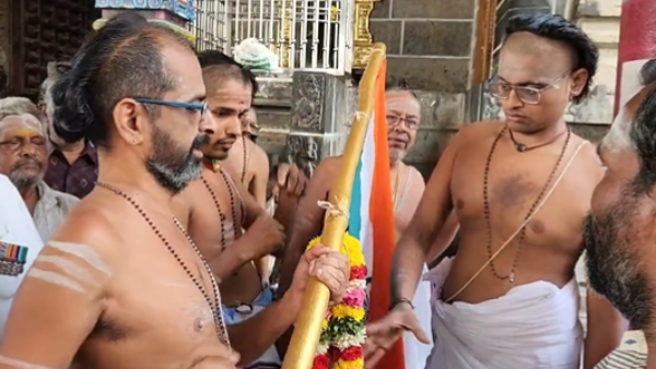 Independence day 2023 National flag flying at Chidambaram Natarajar temple tower Independence day 2023 National flag flying at Chidambaram Natarajar temple tower