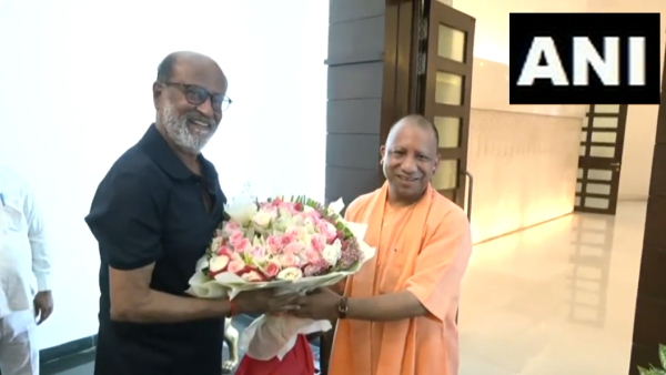 Actor Rajinikanth fell in UP CM Yogi adityanath feet 