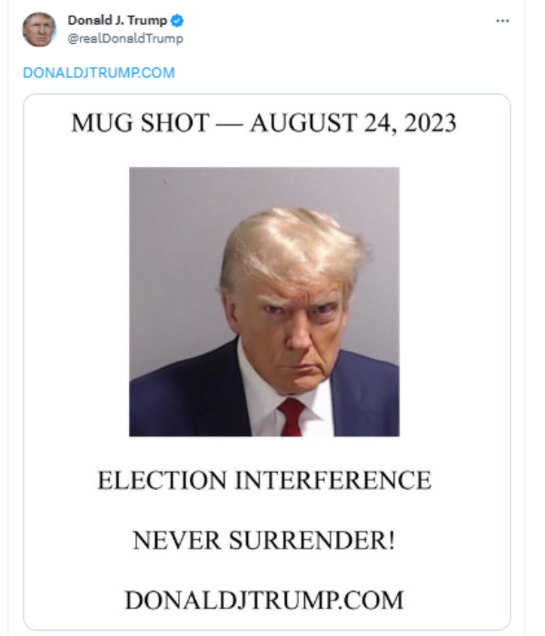 Donald Trump, who is out on bail in the election fraud case, has said that he will not surrender 