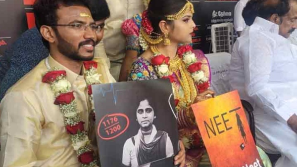 Newly married couples participate in Chennai anti Neet protest 