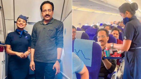  ISRO Chief Somanath received an exceptionally warm welcome by the air hostess 