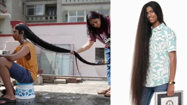 Indian Teen create World Record For Longest Hair On A Male Teenager 