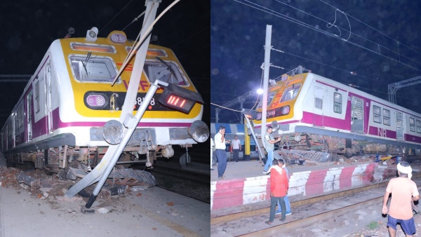 Electric Multiple Unit train climbed at a platform at Mathura station in Uttar Pradesh 