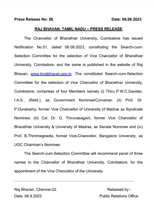 Despite the opposition of TN govt Governor Ravi has appointed a member from UGC in search committees 