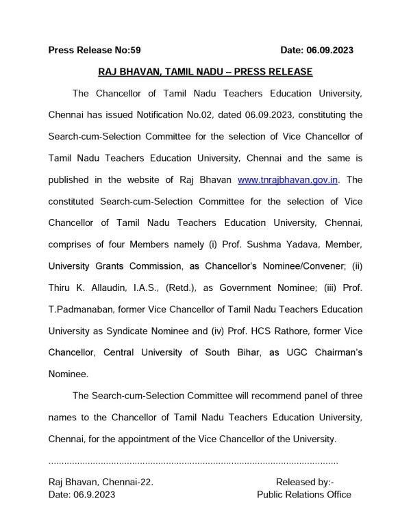 Despite the opposition of TN govt Governor Ravi has appointed a member from UGC in search committees 